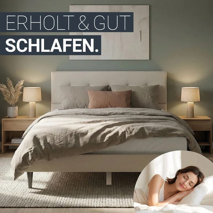 Polsterbett 140x200 cm Beige Doppelbett mit Lattenrost Stoffbett Bett Bettgestell – Bild 6