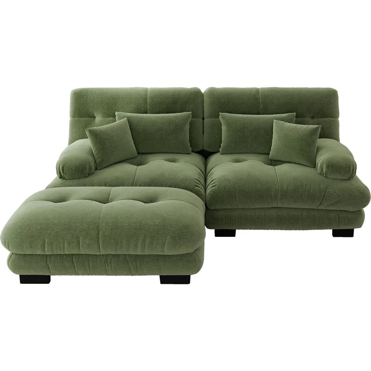 EINHOM Cloud Ecksofa für Wohnzimmer, Chenille Doppelsofa mit 2 Lendenkissen und 2 Dekokissen, Polstersofa mit breiten Armlehnen und Ottoman, Chenille Grünes – Bild 5