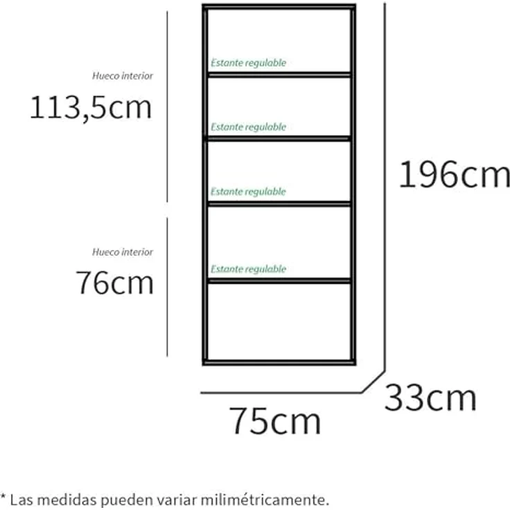 Muebles Pitarch | Bücherregal für Büro oder Arbeitszimmer mit 4 Regalen, Wohnzimmer-Bücherregal, Cambrian Eiche, 196,5 x 75,5 x 33 cm (Höhe x Breite x Tiefe), einfach, elegant und robust – Bild 4