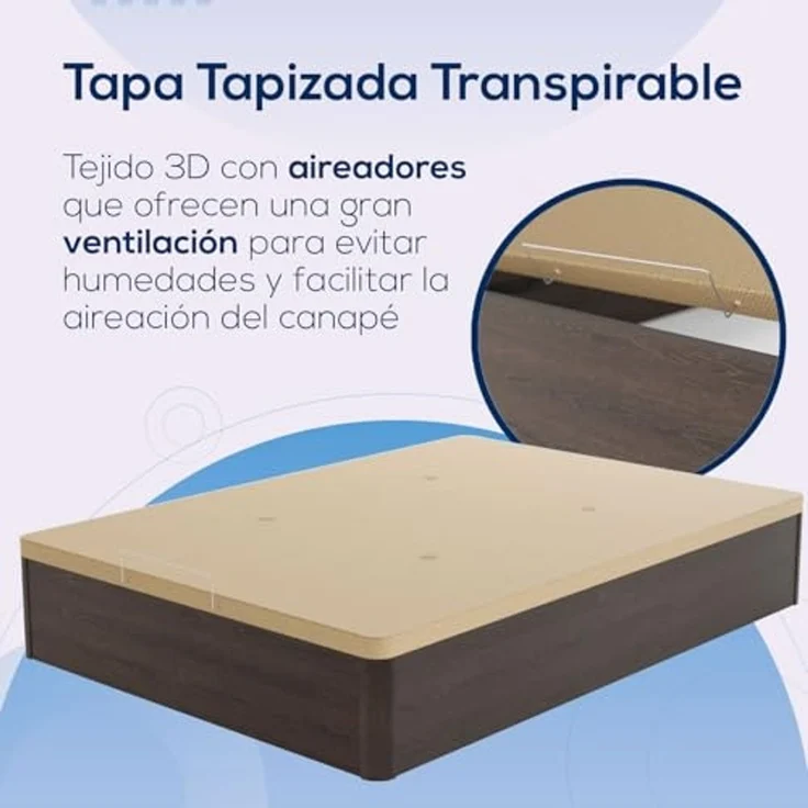 DUÉRMETE ONLINE - Packung viskoelastische Matratze Bio Nature Dicke 24 cm + Klappbett aus Holz, große Kapazität | Farbe Wengue 150 x 190 – Bild 7