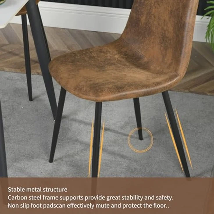 FurnitureR FR Charlton BRAUN A Beistellstühle für Wohnzimmer 4er Set Mid-Century Wildleder Gepolsterte Küche Esszimmerstühle mit schwarzen Metallbeinen, Metall, 40x38x86CM – Bild 5
