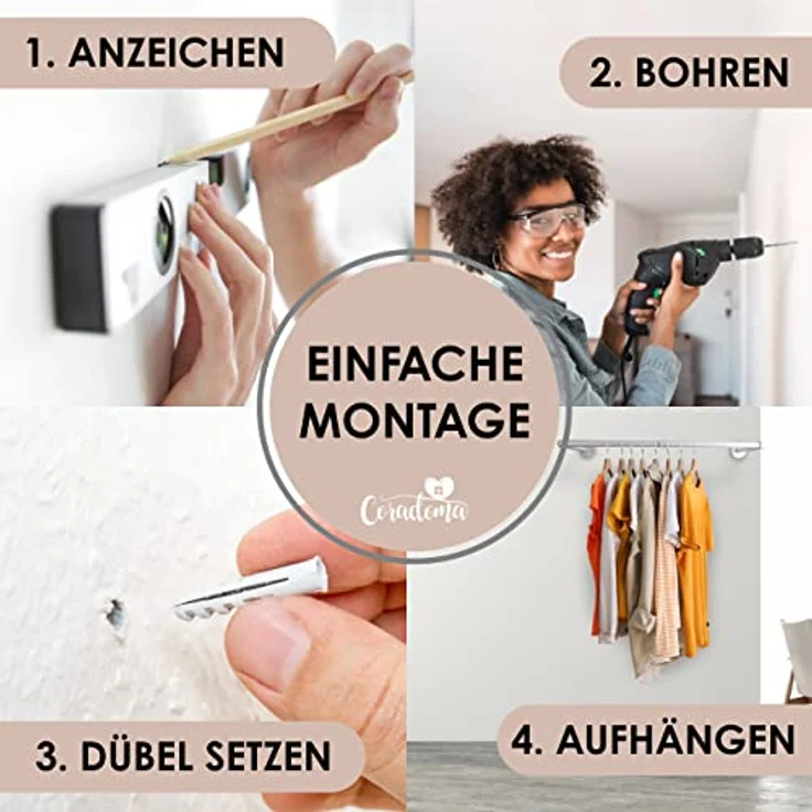 Coradoma Kleiderstange Kleiderständer für Wandmontage, Jackenständer Garderobenstange – Bild 8