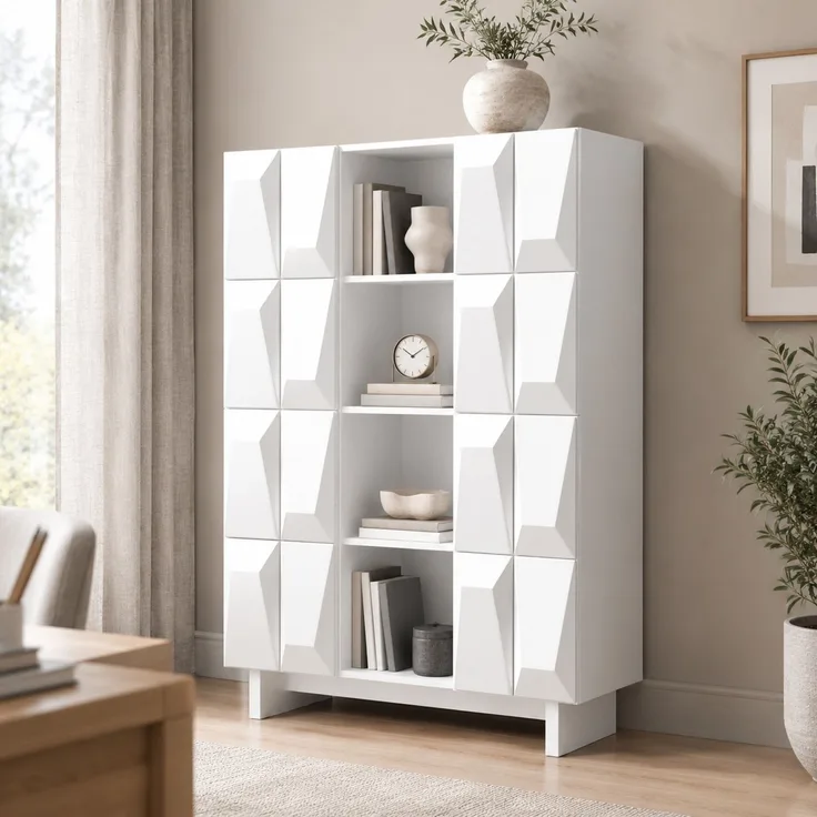 DESVIAE Garderobenschrank Weiß aus Spanplatte – 90,5x135,5x34 cm – 4 Türen, 12 Fächer