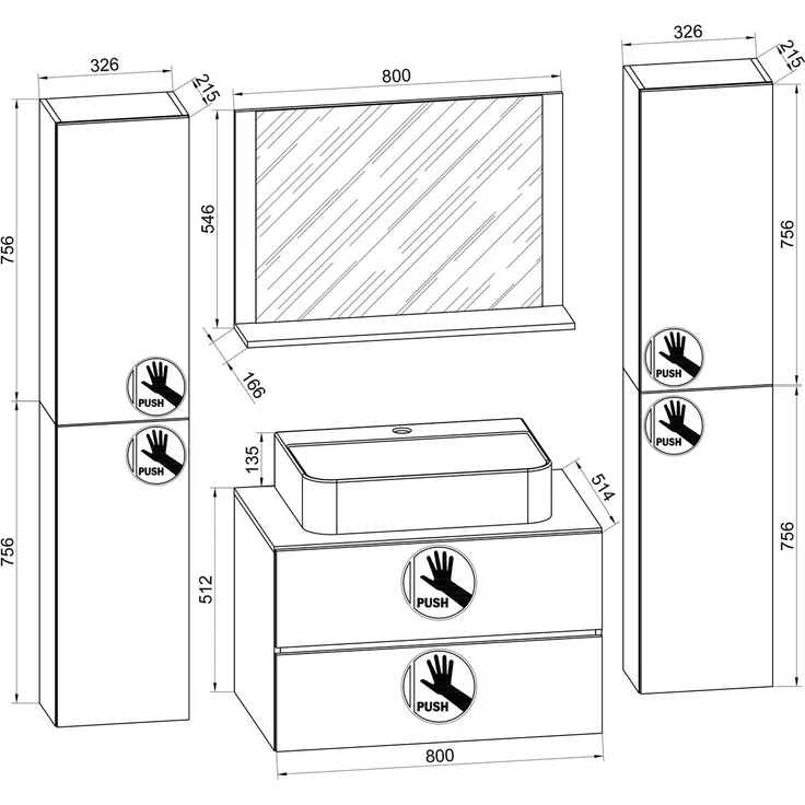 VCM Badmöbel-Set 5-tlg Waschtisch Badmöbel 80cm Lendas XL Schublade – Bild 3