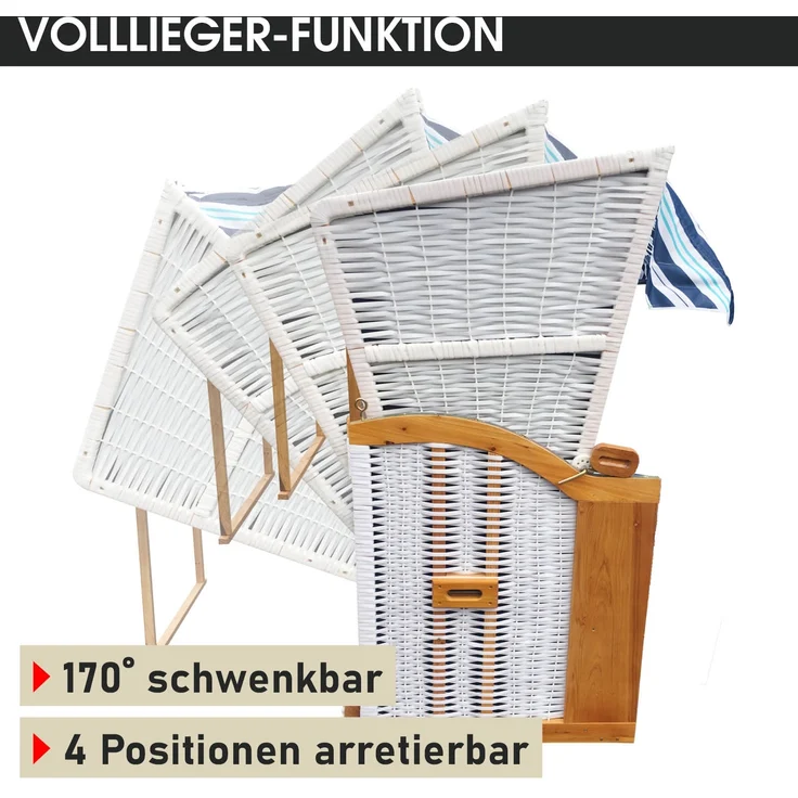 BRAST Strandkorb Usedom 3-Sitzer XXL für 2-3 Personen 165cm breit inkl. wetterfeste Abdeckhaube verstellbare Rückenlehne Fußkissen Hellblau - gestreift – Bild 8