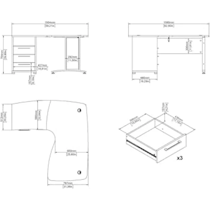 Dmora - Schreibtisch Sidonia, Mehrzweckschreibtisch, Bürotisch für PC, Eckschreibtisch, 159x150 h75 cm, Weiß und Grau – Bild 3