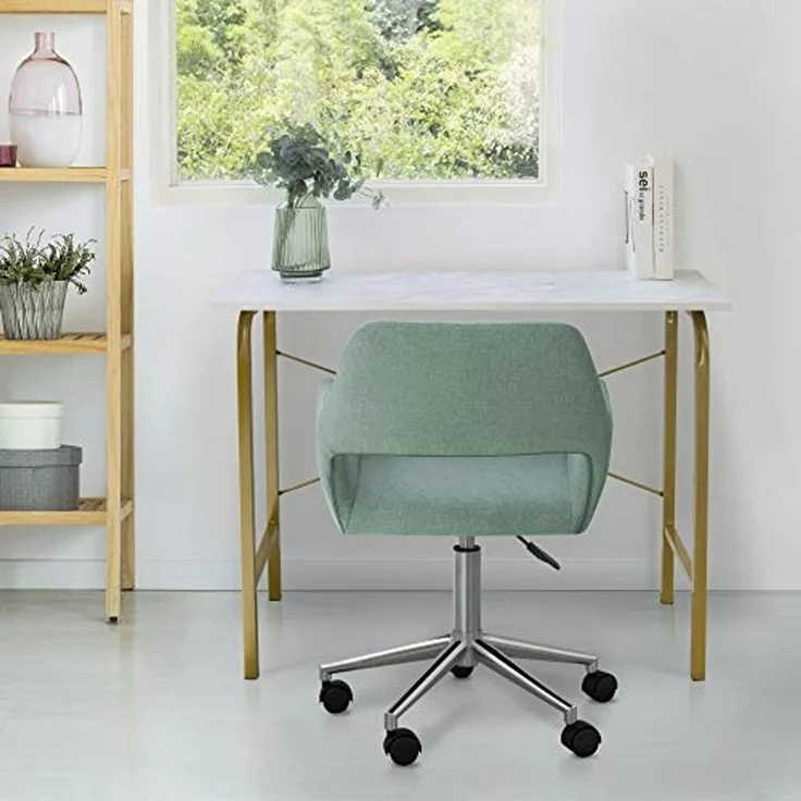 Teamson Home 40″ Bella Moderner Computertisch aus Holz für das Heimbüro, Arbeitszimmer, Schreibtisch oder Beistelltisch mit Weißer Marmorplatte und Messingrahmen – Bild 5