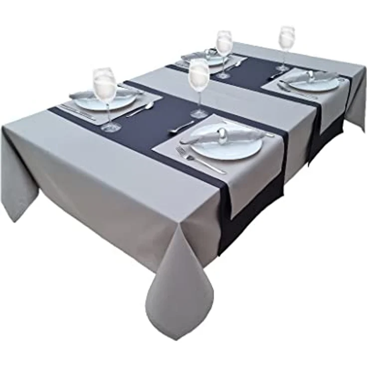 Hochwertige Tischdecke Tischwäsche aus 100% Baumwolle Kollektion Konzept, Farbe & Größe wählbar (Tischdecke - 150x400 cm, Lichtgrau) – Bild 2