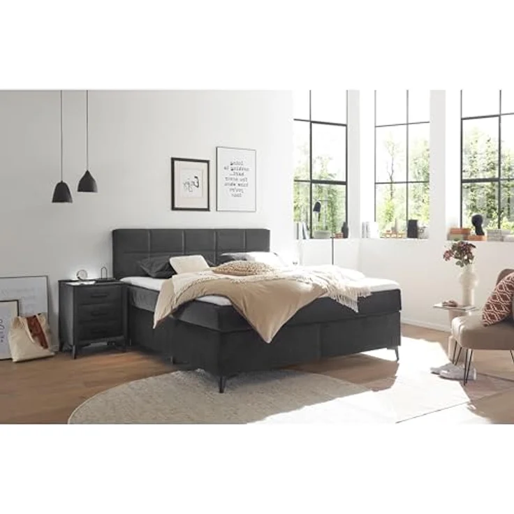 NAVARRA 6 Boxspringbett 160x200, Schwarz - Bequemes Doppelbett mit 7-Zonen-Federkern Matratze & Kaltschaum Topper - 163 x 113 x 210 cm (B/H/T) – Bild 5