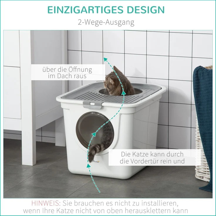 Katzentoilette mit Deckel Katzenklo mit Schaufel, bis 5 kg, Indoor, Kunststoff, Grau+Weiß, 44x55x39cm--Weiß--44x55x39cm--YOUDENOVA – Bild 6