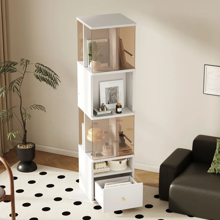 Drehbare Vitrine 50 x 50 x 160 cm aus MDF und braun getöntem Sicherheitsglas mit LED – Bild 2