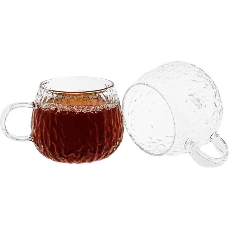 4-tlg. Gläser-Set mit Henkel 250 ml - Hitzebeständiges Glas mit strukturiertem Design