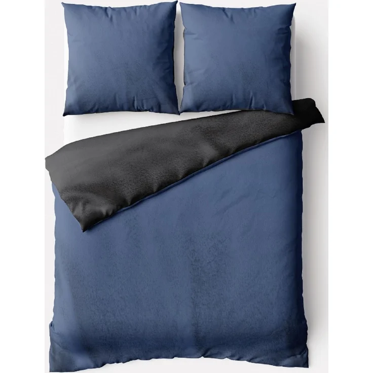 Moderne Plüschbettwäsche mit Reißverschluss - einfarbig, wendbar & warmhaltend Dunkelblau 200x220cm + 2x 80x80cm Kissenbezug – Bild 1