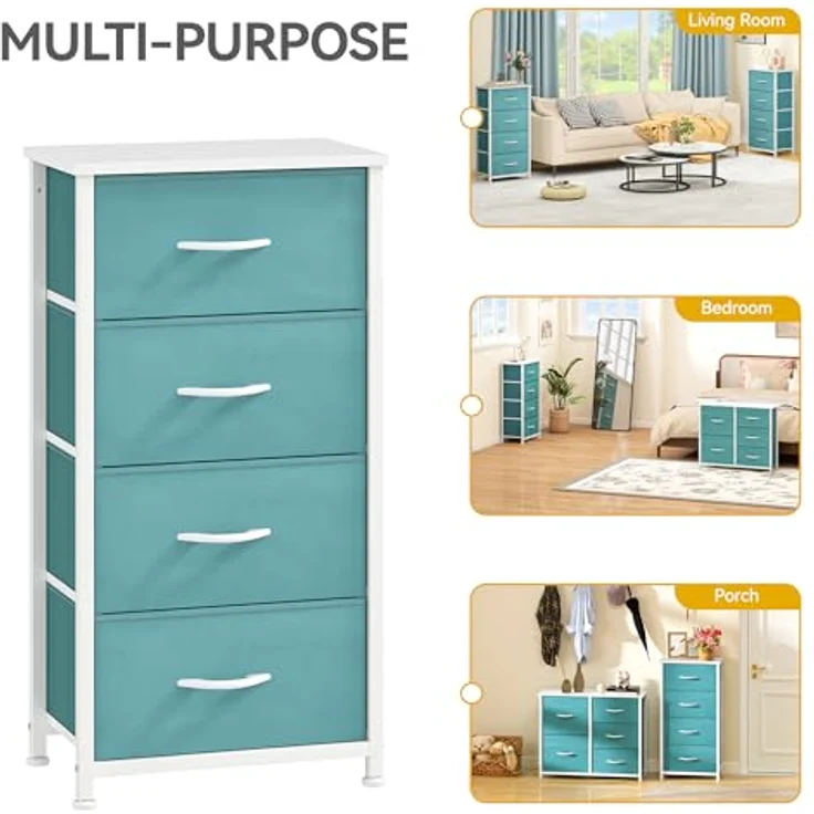 DWVO Kommode mit 4 Schubladen, Schrank aus Stoff mit Griffen, Metallgestell & MDF-Holzplatte, langlebig, für Schlafzimmer & Wohnzimmer,Grün – Bild 7