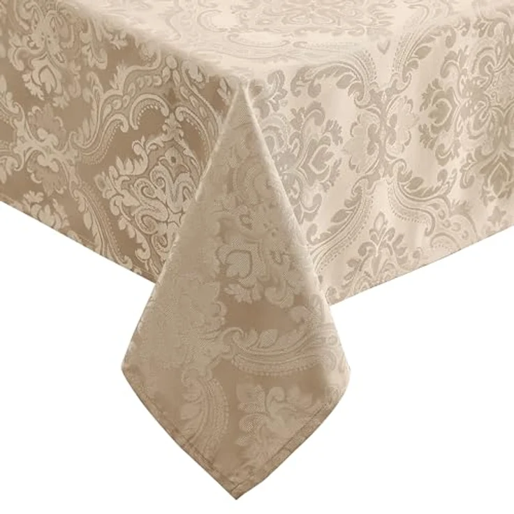 Elrene Home Fashions Caiden Elegance Damast-Tischdecke, wasserdicht, Flecken- und knitterfrei, 152,4x213,4 cm, länglich/rechteckig, Taupe – Bild 2