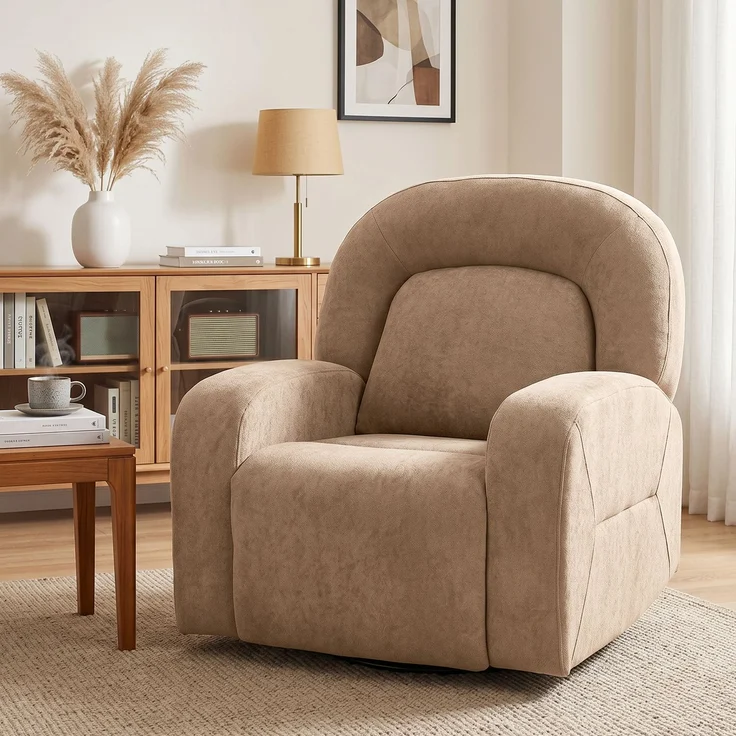 Wohnora-Relaxsessel, 360° Drehbarer Liegesessel mit Wolkenweichem Samtstoff, Breitem Sitz, für Wohnzimmer, Khaki,H 1000cm x T 930cm x B 750cm – Bild 3