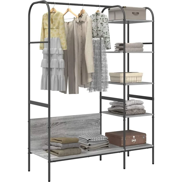 vidaXL Kleiderständer mit Regal Grau 120 x 44 x 160 cm Holzwerkstoff 868448 – Bild 2
