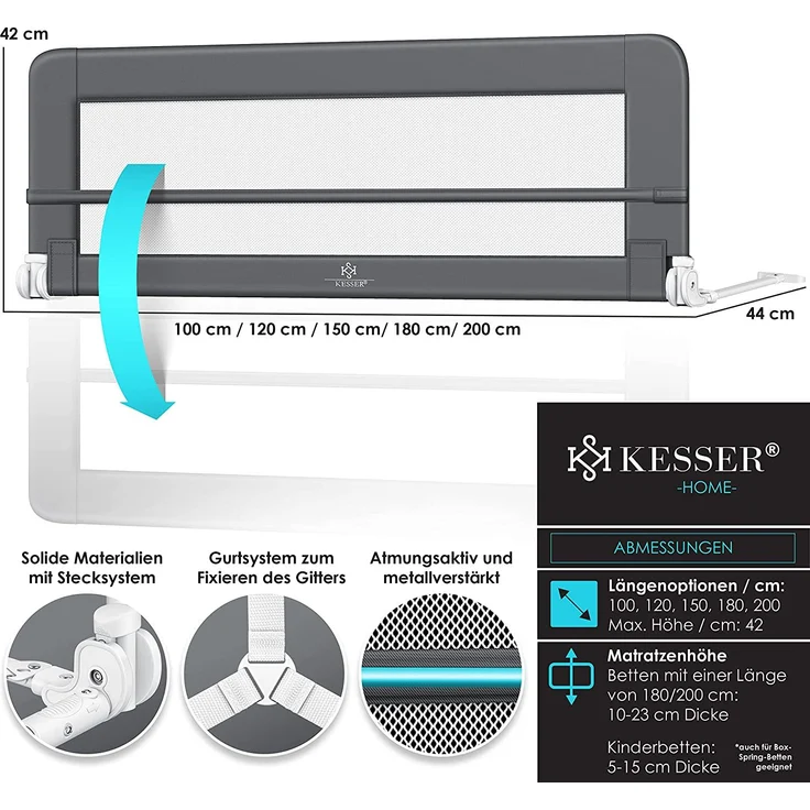KESSER® Bettschutzgitter, Dunkelgrau, 150cm – Bild 7