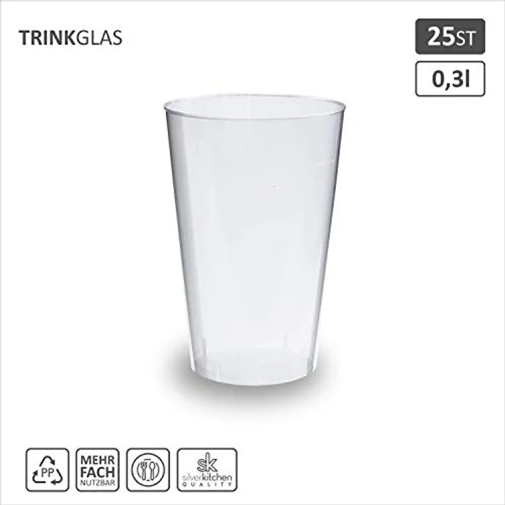 Silverkitchen 25x Party Becher 300ml - Wiederverwendbare Trinkbecher aus Hartplastik, Plastikbecher Cocktail Set, Mehrwegbecher 0,3 l Made In Germany – Bild 2