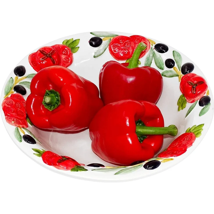 Lashuma Obstschale Tomate Olive, Keramik, (1-tlg), Pasta Schüssel rund Ø 27 mit Relief Dekor – Bild 9