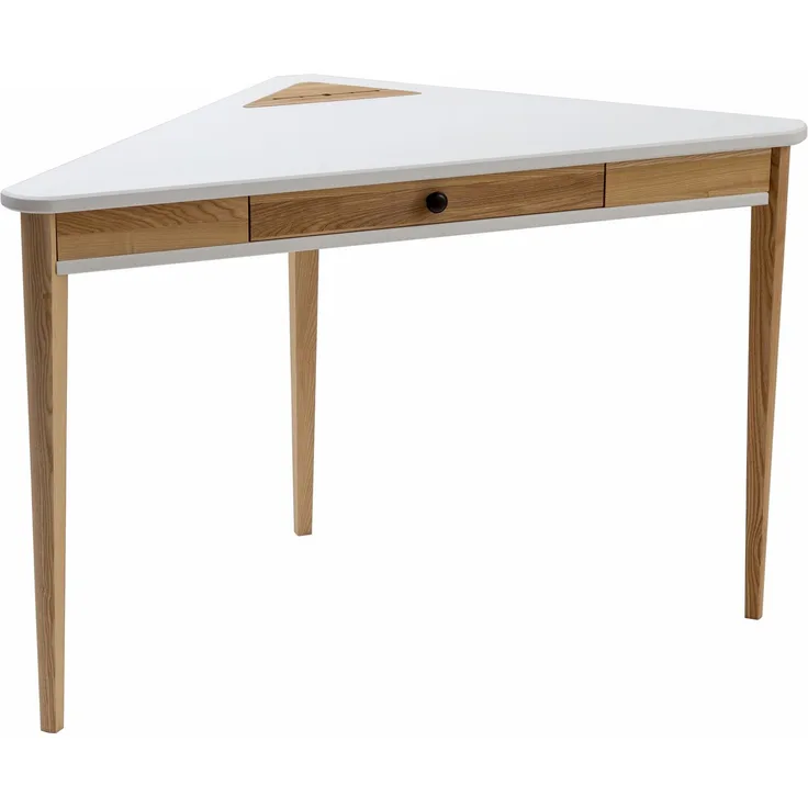 Ragaba Eckschreibtisch mit Schublade, MDF & Massives Eschenholz, 114x61 cm, Weiß