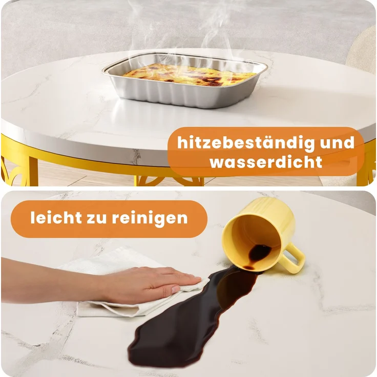 2er-Set runder Couchtisch aus Marmor-Furnier mit Kontrastdesign, nestbar, 70x70x45 cm + 45x45x37 cm – Bild 8