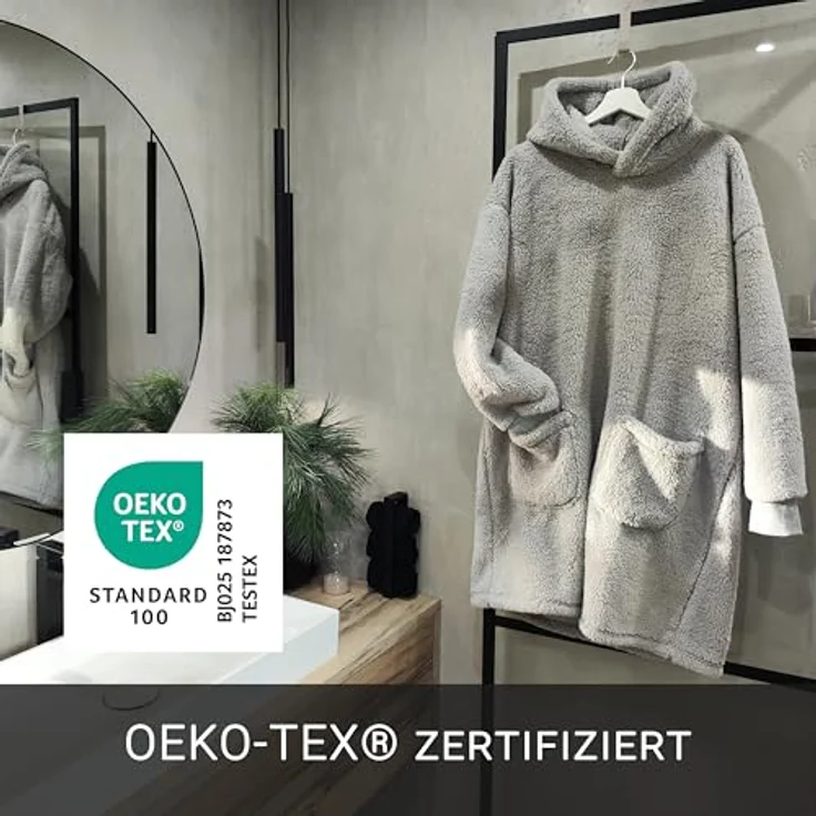 Zollner Kuscheldecke, Hellgrau, Oeko-Tex® Standard 100, 175x130 cm, mit Kapuze und großen Fronttaschen – Bild 6