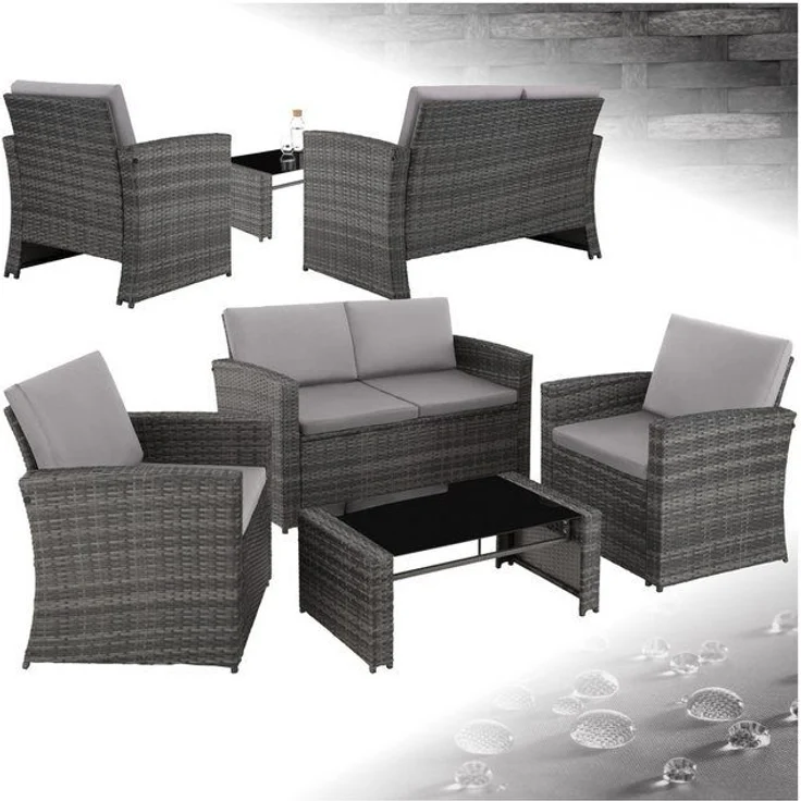 tectake Loungeset Rattan Lounge, (Set, 5-tlg), für 4 Personen – Bild 4