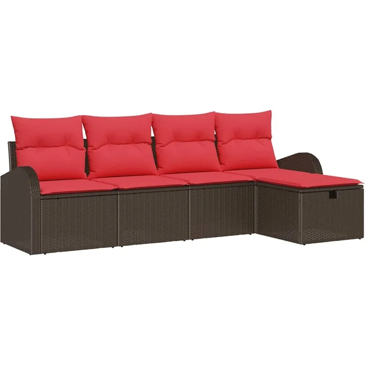 vidaXL Sofa Set 5 stk. 5-Sitzer Braun und Rot Poly-Rattan 3359063 – Bild 2