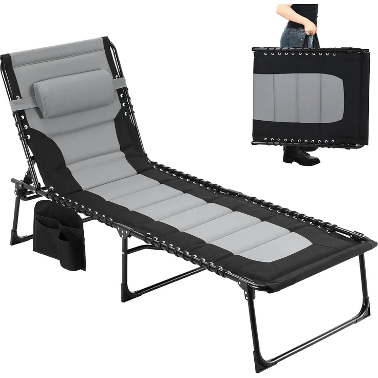 Clevich XXL Liegestuhl klappbar, 199×66 cm Übergroße Sonnenliege mit 5-Fach Verstellbarer Rückenlehne, Gartenliege mit Kopfkissen & Seitentasche, Campingliege bis 150 kg für Strand, Pool – Bild 1