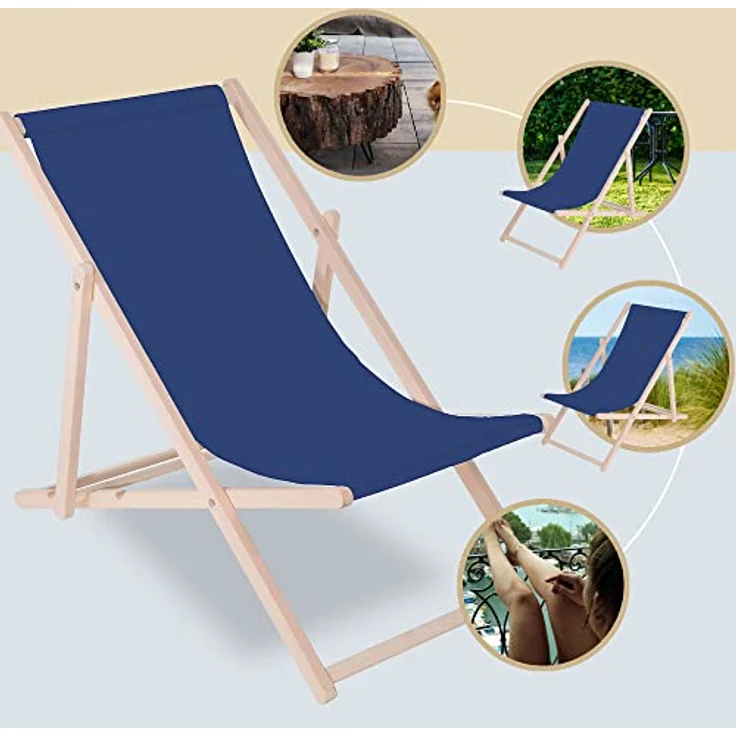 Springos Klappbare Strandliege aus Buchenholz, 3-fach verstellbar, mit OEKO-TEX Bezug, UV-beständig, bis 120 kg belastbar – Bild 4
