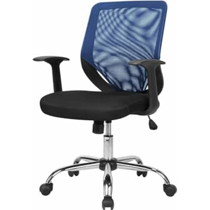 Dmora - Stuhl mit Rädern Albany, Executive-Netzsessel mit Armlehnen, ergonomischer Bürositz, 60x54h90/98 cm, Schwarz und Blau – Bild 2
