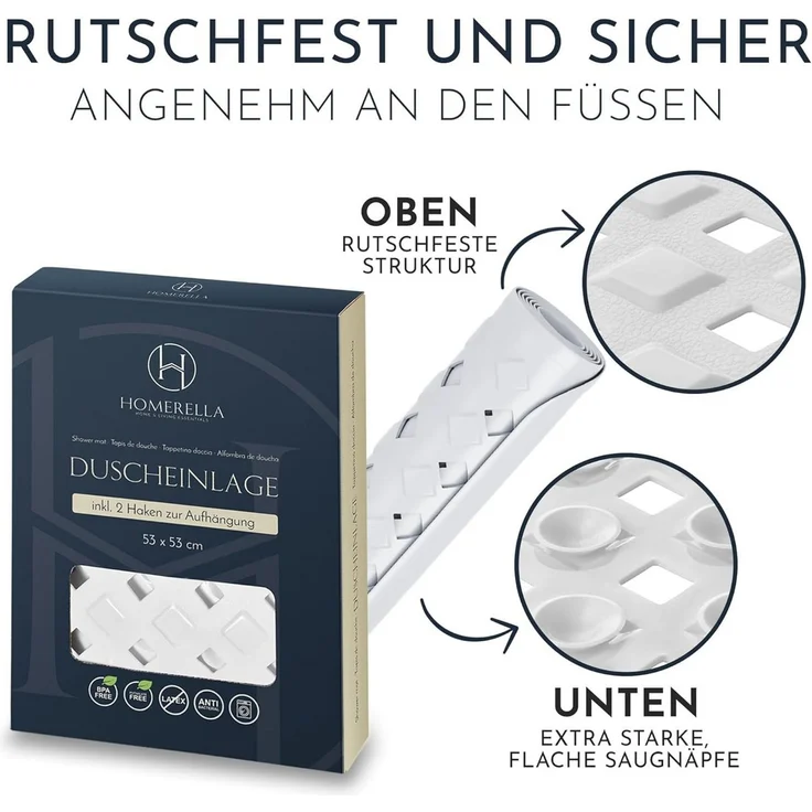 Homerella Duschmatte rutschfest Kinder - 100% BPA frei Inkl. 2 Haken zum Aufhängen 53x53cm, Antirutschmatte Dusche Baby hautintensiv & schimmelresistent, - Duscheinlage maschinenwaschbar – Bild 4