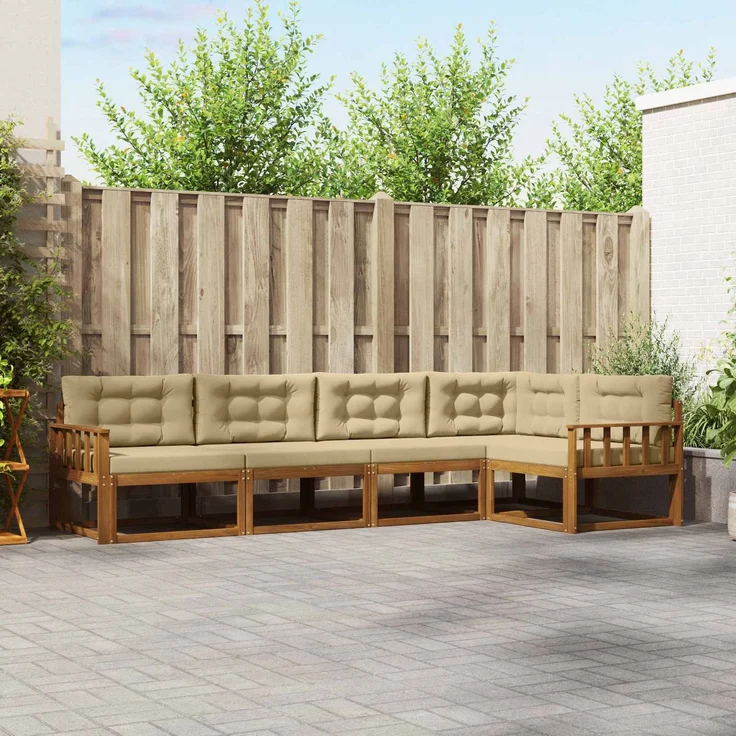 vidaXL Outdoor-Sofagarnitur 5 stk. 5-Sitzer Natur und Beige 3367576 – Bild 1