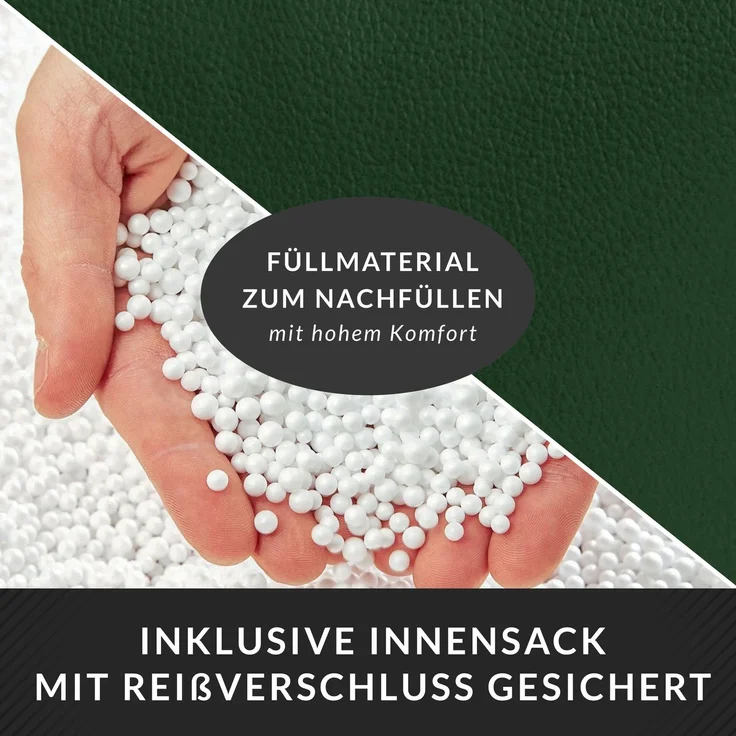 Green Bean® Sitzhocker aus Kunstleder - Pouf mit EPS Perlen Füllung - 43 x 30 cm - perfekte Ergänzung zum Sitzsack - Dunkelgrün – Bild 7