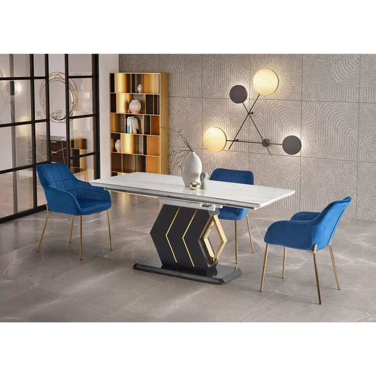 designimpex Esstisch Design HA-888 Tisch Marmoroptik - Schwarz Gold ausziehbar 160 bis 200 – Bild 1