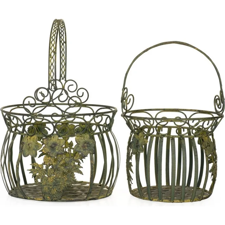 Moritz 2er Set Pflanzkörbe Metall altgrün Indoor Outdoor Pflanztopf für Garten Terasse zum Hängen Korb Pflanzgefäß
