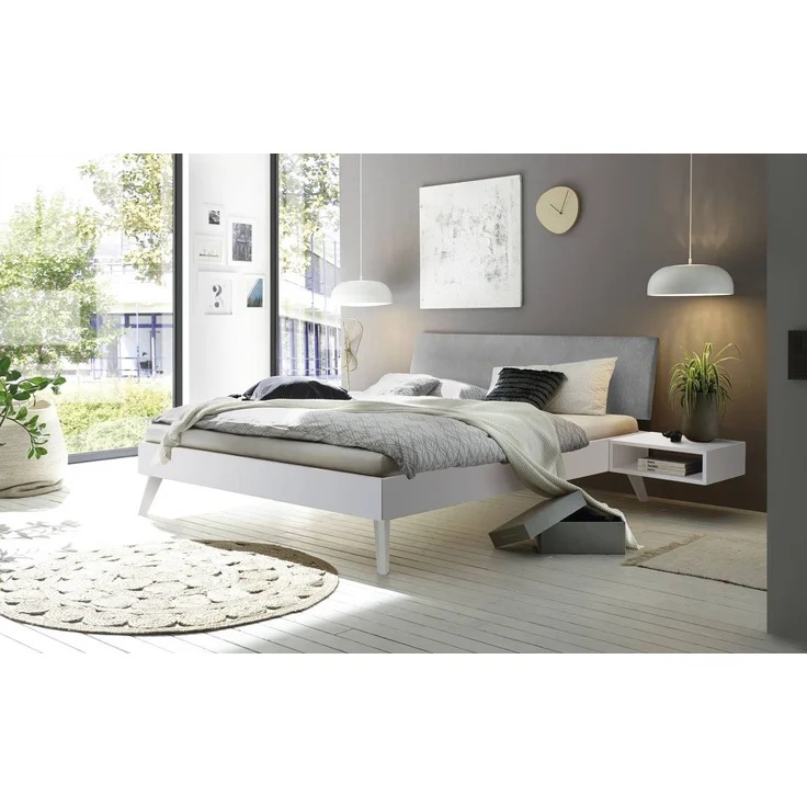 Hasena Polsterbett Pesaro Weiß mit grauem Stoffkopfteil 160x210 cm, Fußhöhe 20 cm MDF weiss deckend – Trento – Bild 2