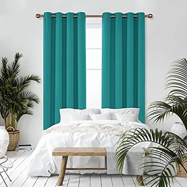 Deconovo Verdunkelungsvorhang Kälteschutz Gardinen Wohnzimmer Vorhang Blickdicht, 260x140 cm(HöhexBreite), Türkis, 2er Set – Bild 7
