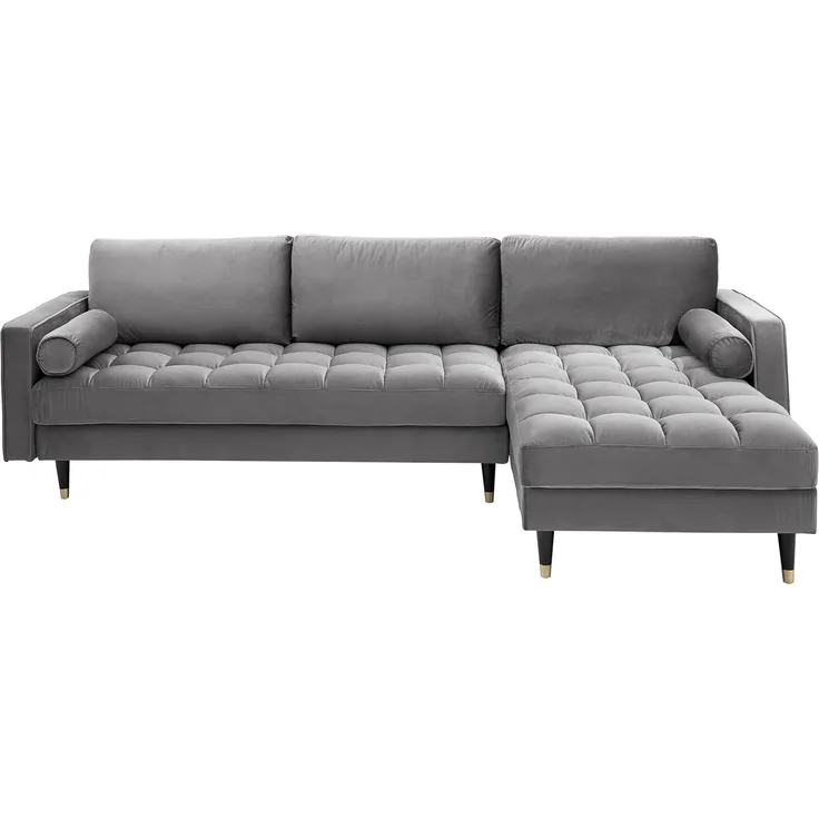 riess-ambiente Ecksofa COZY VELVET 260cm grau / schwarz gold, Einzelartikel 1 Teile, Wohnzimmer · Samt · L-Form · Federkern · Couch inkl. Kissen · Barock