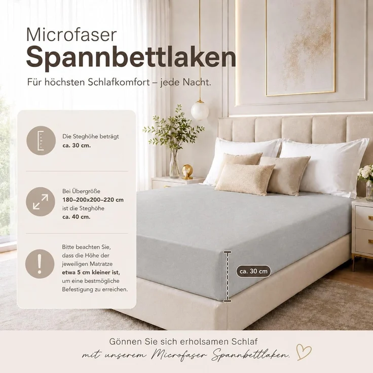 Microfaser Spannbettlaken - Spannbetttuch 180-200x200 cm – Atmungsaktiv, Knitterfrei & Pflegeleicht – OEKO-TEX Bettlaken mit Rundumgummi - Silber – Bild 7