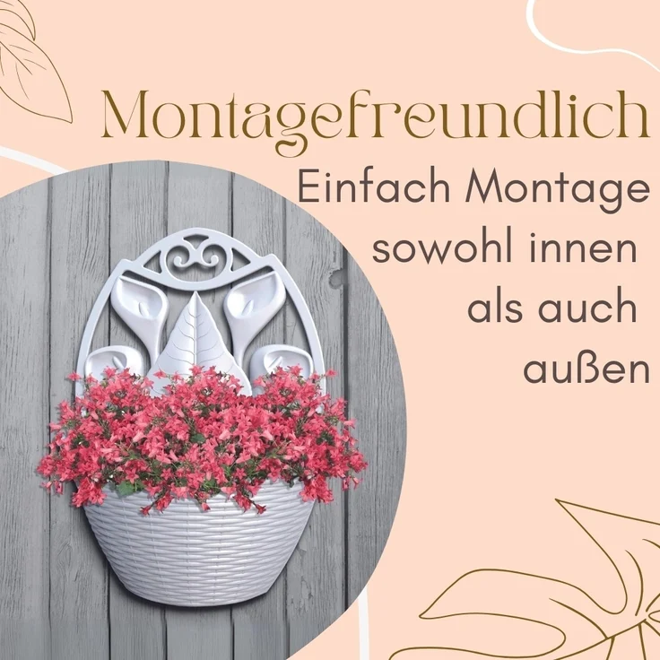 4er Set Blumentopf Wand Blumentopf Wandmontage Wandblumentopf Wandvasen für Pflanzen Pflanzen Wandhalterung Wandtopf Außenbereich 32 cm Weiß Rattan Optik – Bild 5