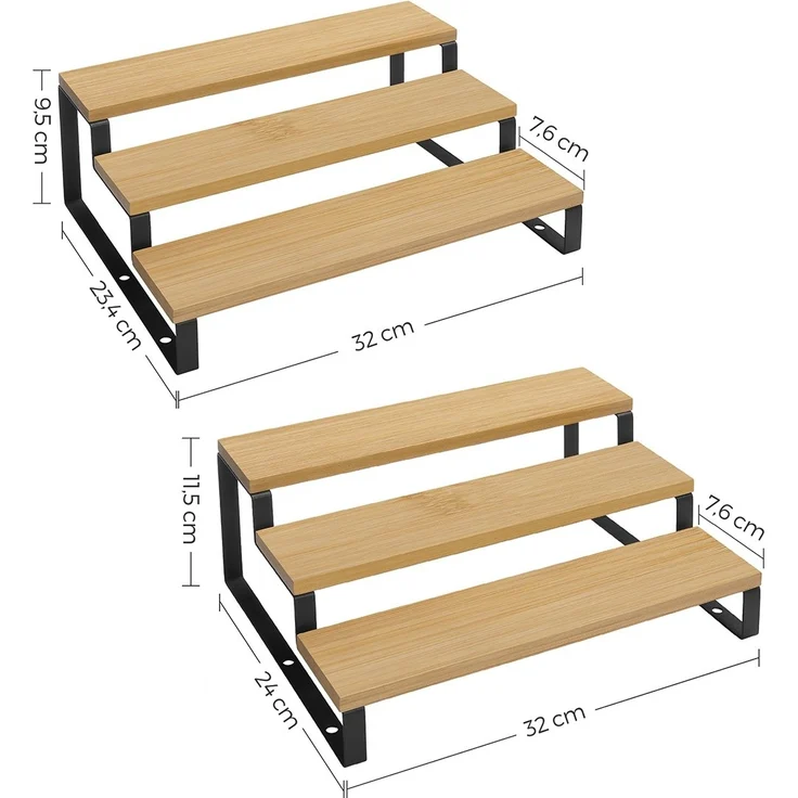SONGMICS Gewürzregale, Küchenregale stehend, Küchen-Organizer, 2er Set, Holzwerkstoff, je 3 Ablagen, ausziehbar, stapelbar, für Speisekammer, Arbeitsplatte, naturbeige-tintenschwarz KCS016N01 – Bild 9