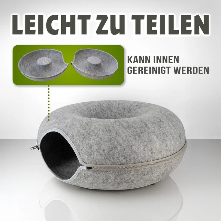 KVOTA Katzenliege Katzentunnel KatzenhöhleSpielhöhle Grau 50x50x20cm aus Filz, rund – Bild 4