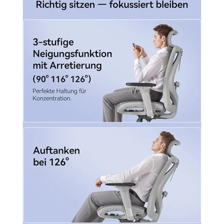 SIHOO M57 Ergonomischer Bürostuhl mit 3-Wege-Armlehnen, Lendenwirbelstütze und Verstellbarer Kopfstütze Hohe Rückenlehne Neigungsfunktion – Bild 8