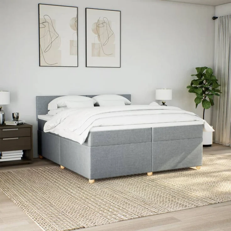vidaXL Boxspringbett mit Matratze Hellgrau 200x200 cm Stoff 3289080 – Bild 4