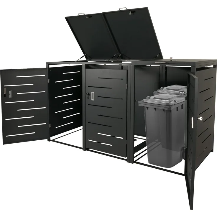 XL 3er-/6er-Mülltonnenverkleidung HWC-E83, Mülltonnenbox, erweiterbar 116x212x98cm ~ anthrazit Stahl, 100kg