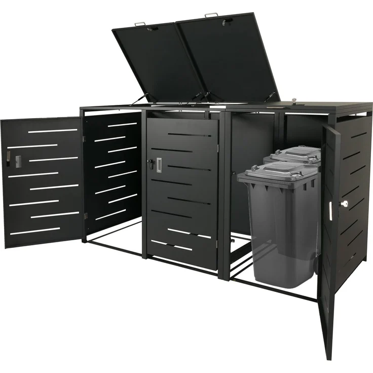 XL 3er-/6er-Mülltonnenverkleidung HWC-E83, Mülltonnenbox, erweiterbar 116x212x98cm ~ anthrazit Stahl, 100kg – Bild 1