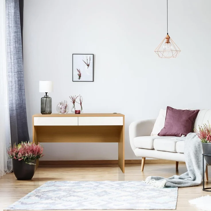 hjh LIVING Schreibtisch 120x50 cm BERGA – Moderner Scandi-Bürotisch Weiß/Eiche mit 2 Schubladen & Kabeldurchlass, Stabiler Arbeitstisch für Homeoffice, Büro & Wohnzimmer – Bild 2