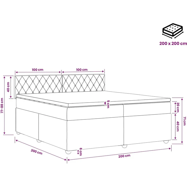 vidaXL Boxspringbett mit Matratze Hellgrau 200 x 200 cm Samt 3451739 – Bild 11